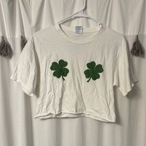 Amazon White Crop Top with Green Shamrocks